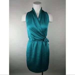 The Limited faux wrap satin teal dress